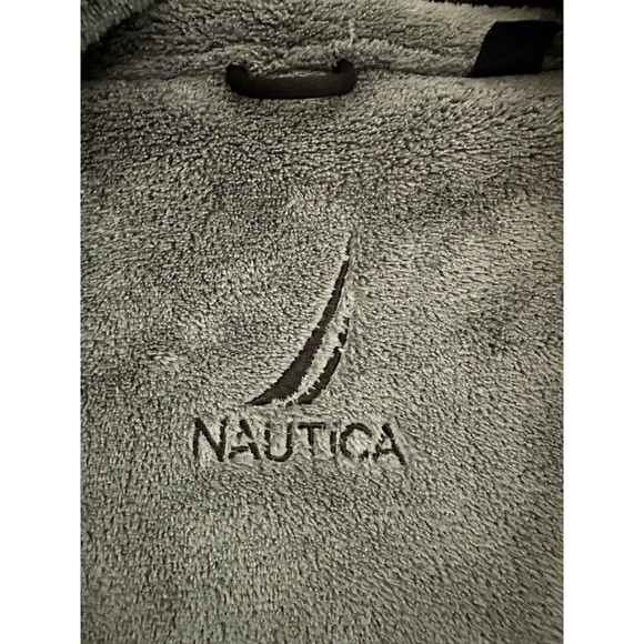 Nautica Men Plush Belted Collar Gray Long Robe One Size Regular Embroidered - Picture 12 of 15
